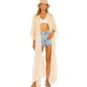 Free People Kenna Kimono Duster Top - Peach and White - One Size